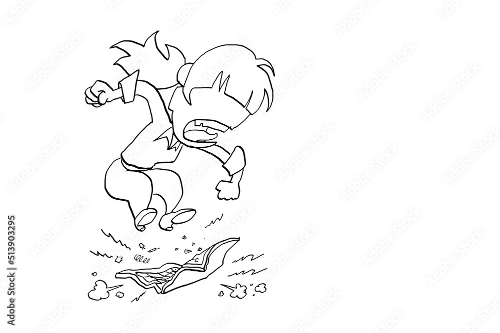 Fototapeta premium Angry business woman stomping the laptop. Stress at work concept. Cartoon vector illustration design