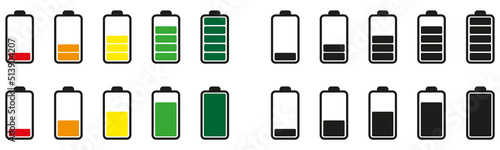Tela Battery charge many color flat icons
