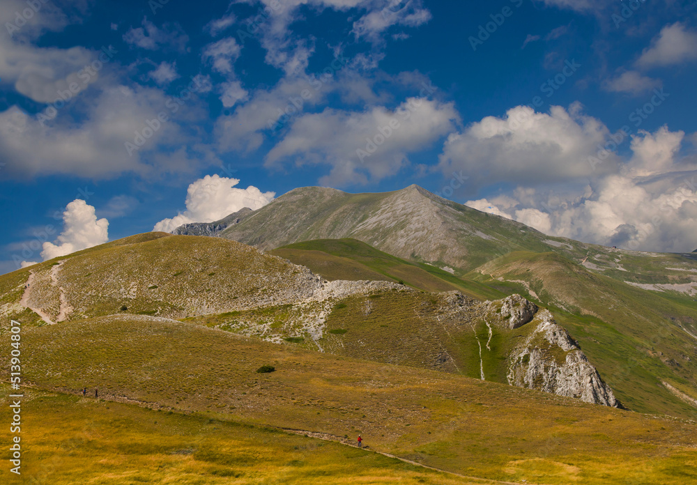 Panoramic view of Vettore mountain from Forca di Presta in the Marche region