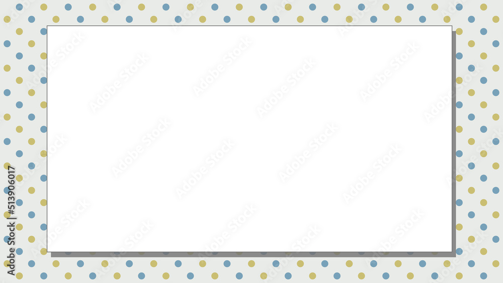ポップなドットストライプ柄の背景に解説用の枠のある背景フレームイラスト