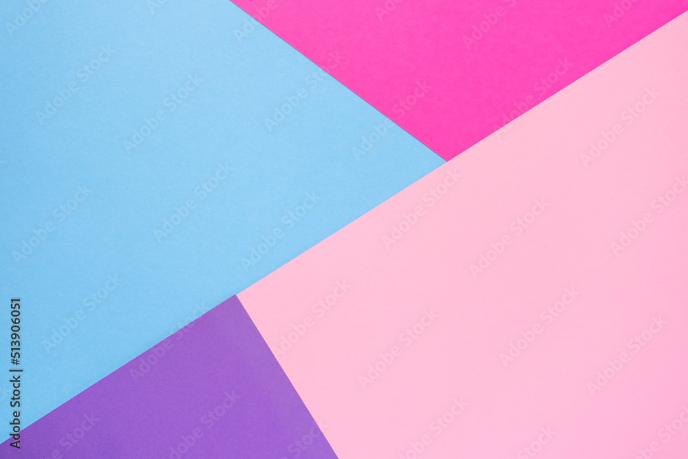 Multicolor abstract flat lay composition. Pink, purple, violet and light blue paper background. Geometric figures, shapes, lines. Copy space, top view. Back to school concept. Multicolor abstract flat lay composition. Pink, purple, violet and light blue paper background. Geometric figures, shapes, lines. Copy space, top view. Back to school concept.