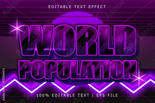 World Population Editable Text Effect 3 Dimension Emboss Retro Style