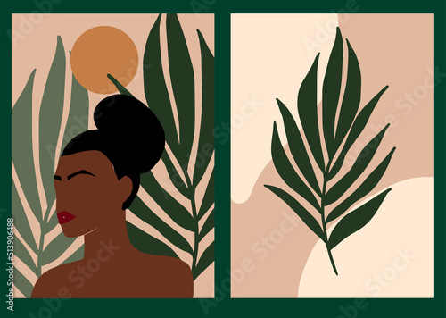 woman; abstract; boho; fashion; pattern; minimal; illustration; girl; beauty; art; black; wall; plant; paint; minimalism; calm; contemporary; abstract woman; african; african american; american; black