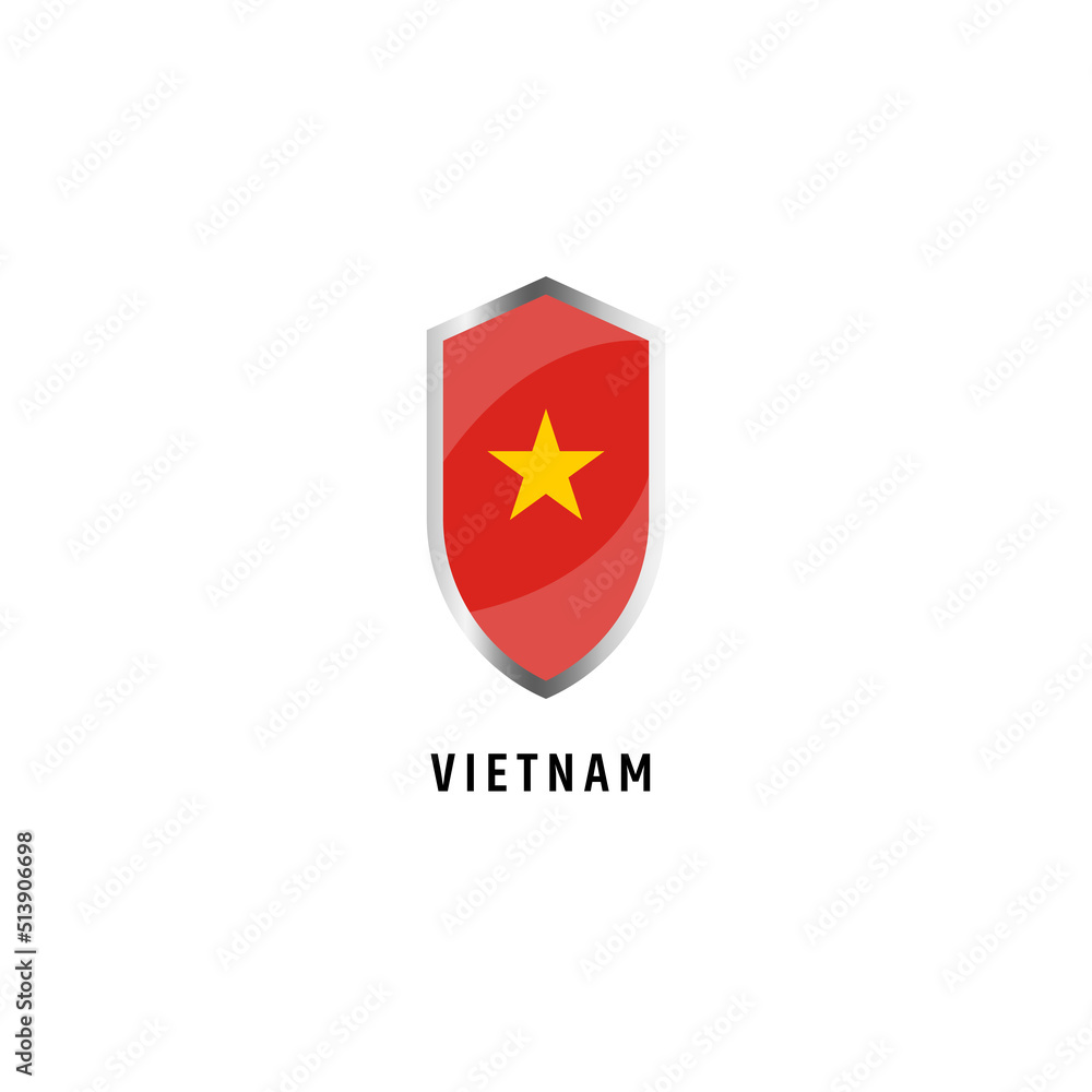 Flag of Vietnam with shield shape icon flat vector illustration Flag of Vietnam with shield shape icon flat vector illustration