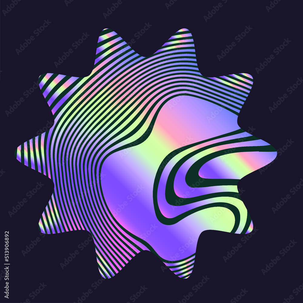 Holographic vibrant star with glitchy pattern. Abstract vector illustration.