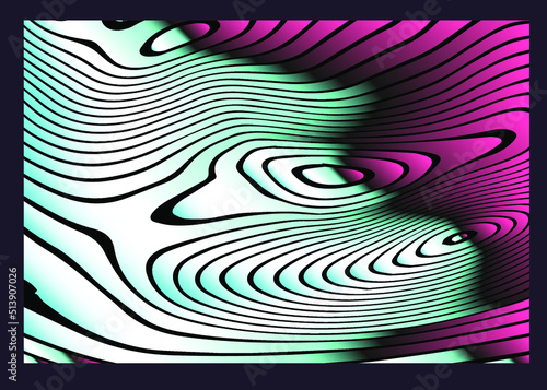 Abstract trippy background with with distorted and glitched pattern in holographic chrome colors.