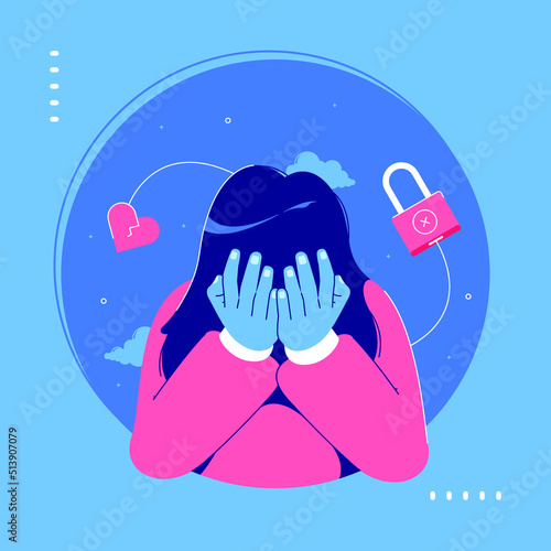 sad girl and insecurity concept illustration