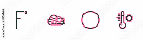 Set line Fahrenheit, Moon, Fog and cloud and Meteorology thermometer icon. Vector