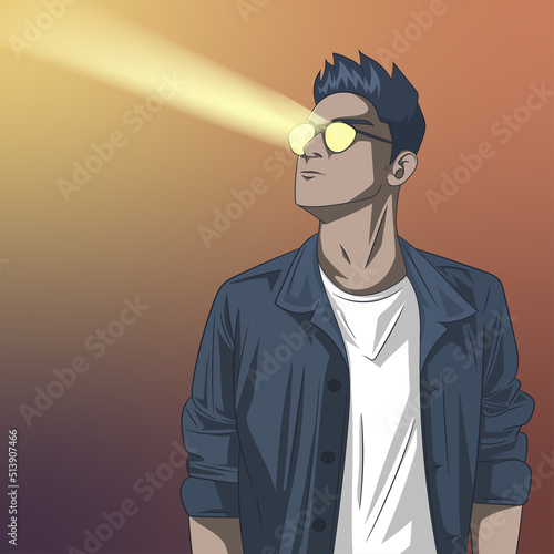 Man x-ray eyes, scanning. Vector illustration