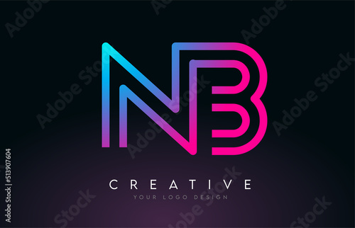 Monogram Lines NB N B Letter Logo Design. Creative Icon Modern Letters Vector Logo.