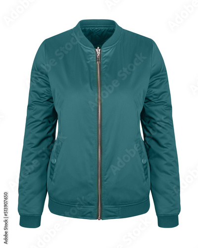 Foto Sea color turquoise casual bomber jacket isolated on white