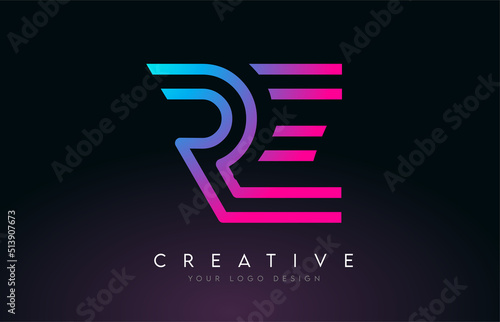 Monogram Lines RE R E Letter Logo Design. Creative Icon Modern Letters Vector Logo.
