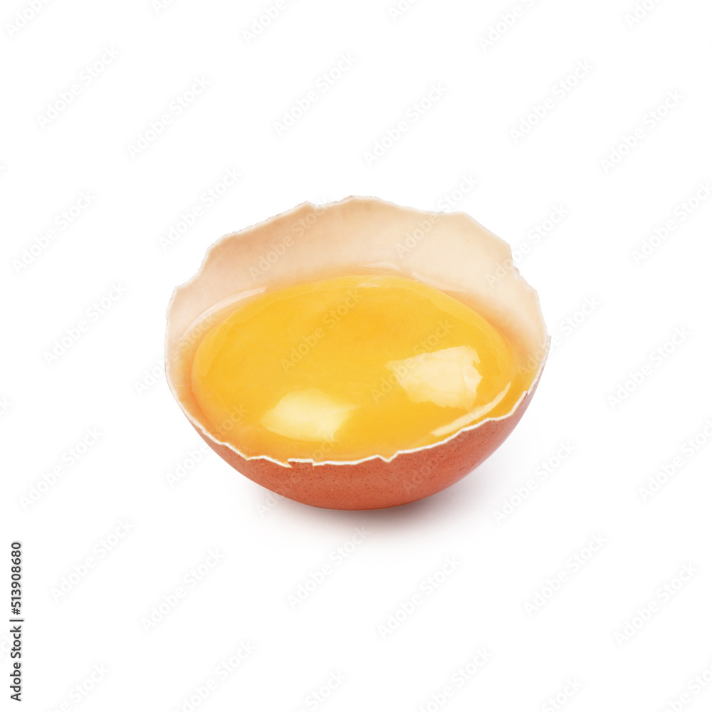 broken egg with yolk on a white background