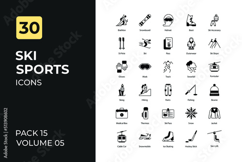 Ski sports set in two tone color version. Flaticon collection set.