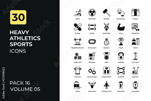 Heavy Athletics sports set in two tone color version. Flaticon collection set.