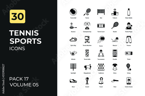 Tennis sports set in two tone color version. Flaticon collection set.