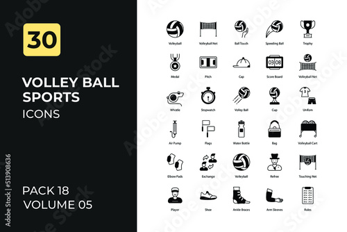 Volley ball sports set in two tone color version. Flaticon collection set.