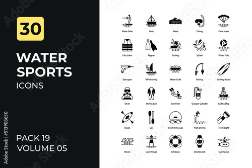 water sports icons set in two tone color version. Flaticon collection set. photo
