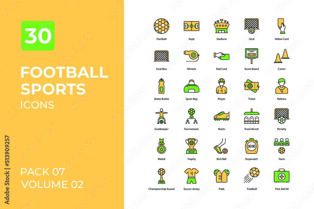 Fototapeta Football sports set in two tone color version. Flaticon collection set.