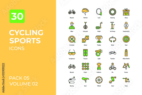 Cycling sports set in two tone color version. Flaticon collection set