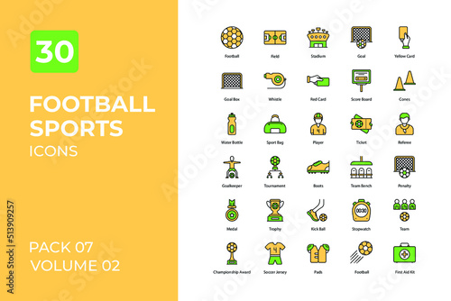 Football sports set in two tone color version. Flaticon collection set.