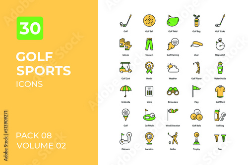 Golf sports set in two tone color version. Flaticon collection set.