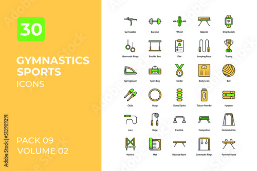 Gymnastics sports set in two tone color version. Flaticon collection set.