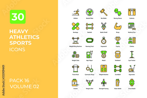 Heavy Athletics sports set in two tone color version. Flaticon collection set.