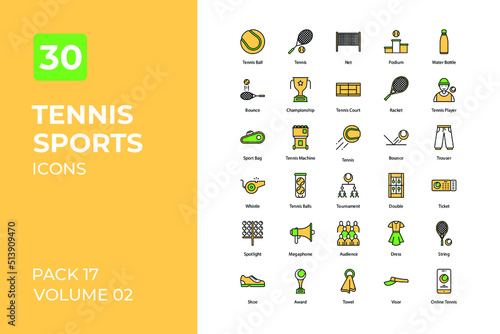 Tennis sports set in two tone color version. Flaticon collection set.