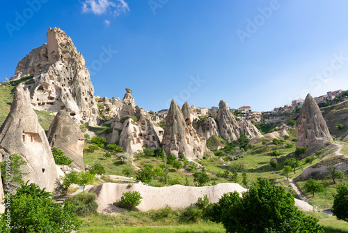 The Valley of Love in Cappadocia and cave settlements Dwellings in the rock of Turkey.