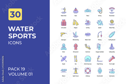 water sports icons set in two tone color version. Flaticon collection set.