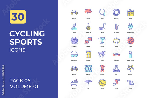 Cycling sports set in two tone color version. Flaticon collection set