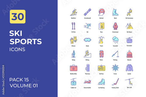 Ski sports set in two tone color version. Flaticon collection set.