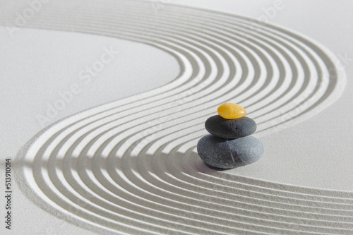 Canvas Print Japanese ZEN garden with yin yang stones in textured sand
