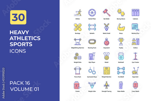 Heavy Athletics sports set in two tone color version. Flaticon collection set.