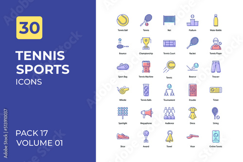 Tennis sports set in two tone color version. Flaticon collection set.