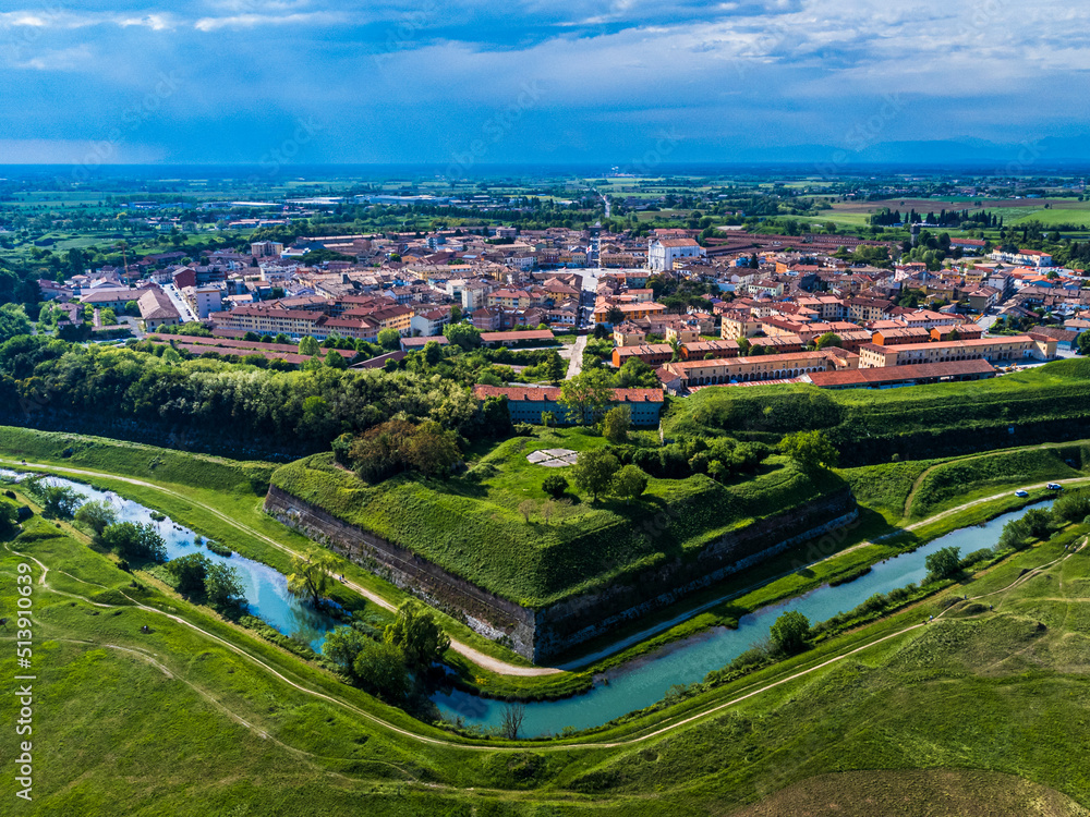 Bird's-eye view of the Renaissance city of Palmanova. Friuli.