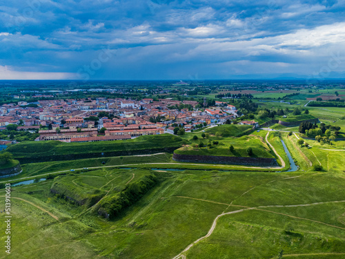 Bird s-eye view of the Renaissance city of Palmanova. Friuli.