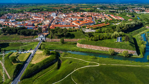 Bird's-eye view of the Renaissance city of Palmanova. Friuli.