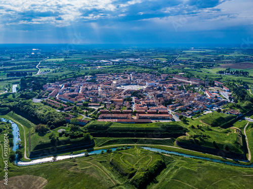 Bird's-eye view of the Renaissance city of Palmanova. Friuli.