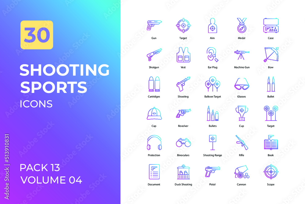 Shooting sports set in two tone color version. Flaticon collection set.
