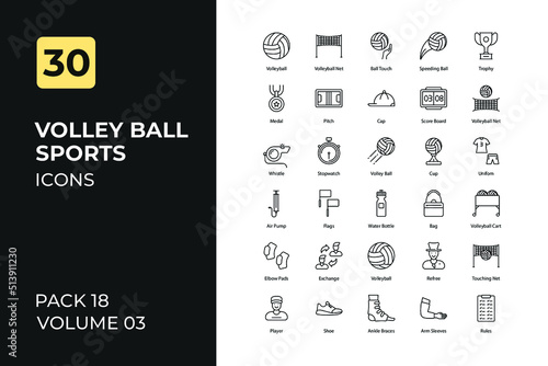Volley ball sports set in two tone color version. Flaticon collection set.