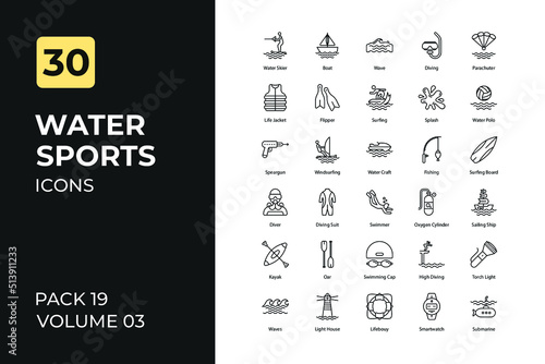 water sports icons set in two tone color version. Flaticon collection set.
