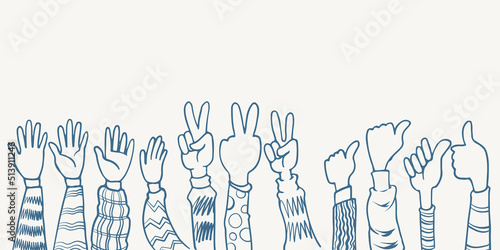 hand drawn hands five, thum...