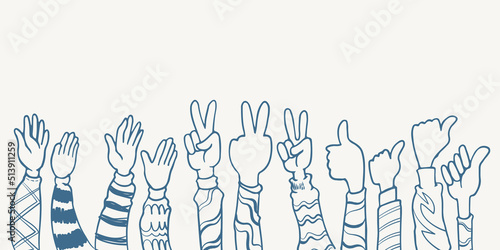 hand drawn hands five, thum...