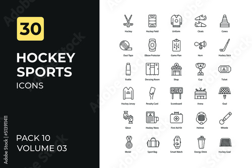 Hockey sports set in two tone color version. Flaticon collection set.
