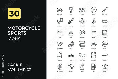 Motorcycle sports set in two tone color version. Flaticon collection set.