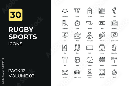 Rugby sports set in two tone color version. Flaticon collection set.