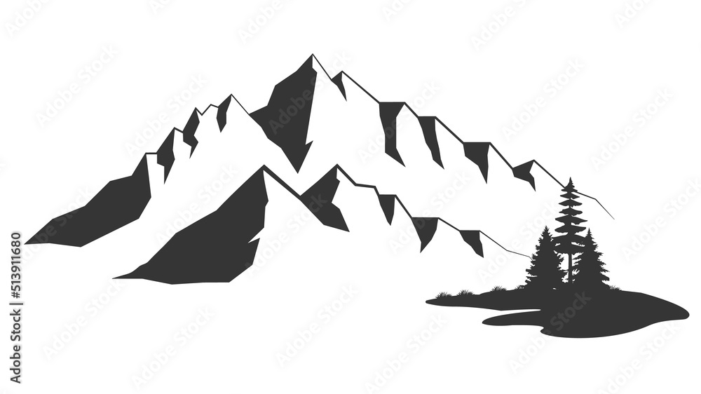 Mountain vector illustration. Old style black and white mountain vector ...