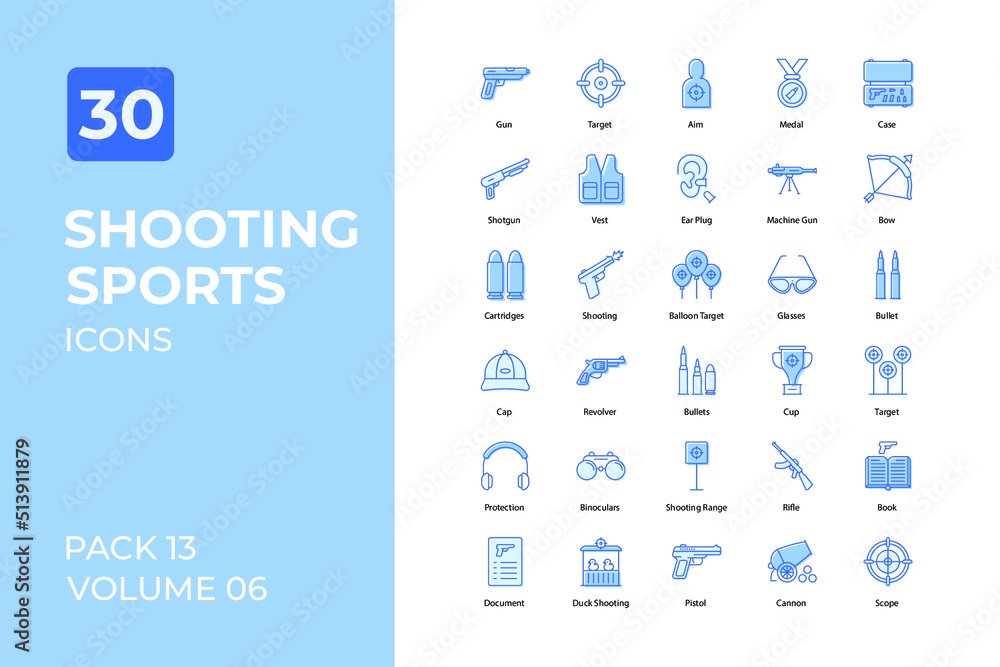 Shooting sports set in two tone color version. Flaticon collection set.